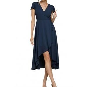 NEW SOIEBLU short sleeve midi wrap dress in navy